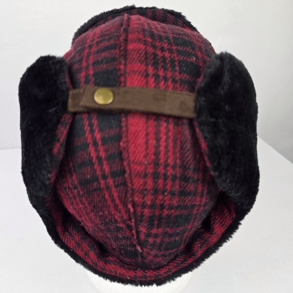 Woolrich Winter Trapper ear Hat Faux Shearling Plaid Tartan Red Size Large L - Picture 6 of 10